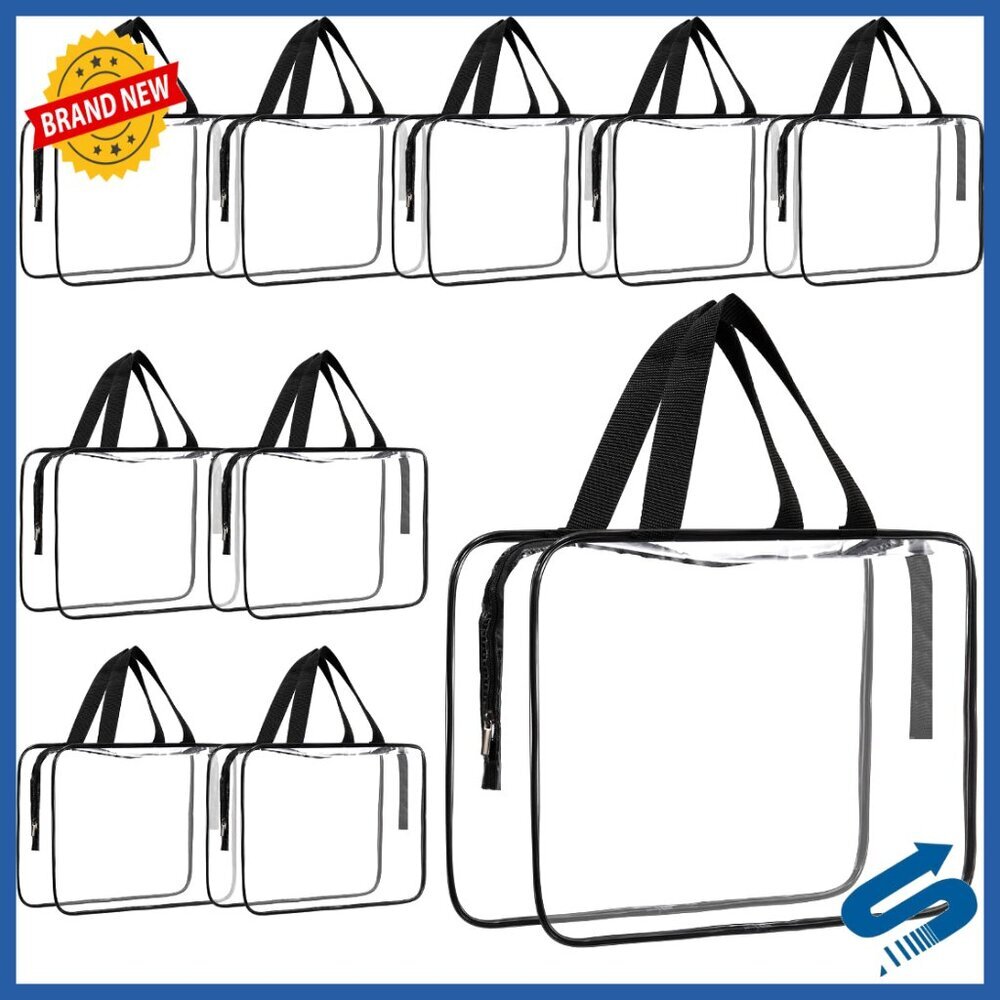 Large Clear Cosmetic Bag Set Travel Tote Pouch PVC Organizer Zipper Handle